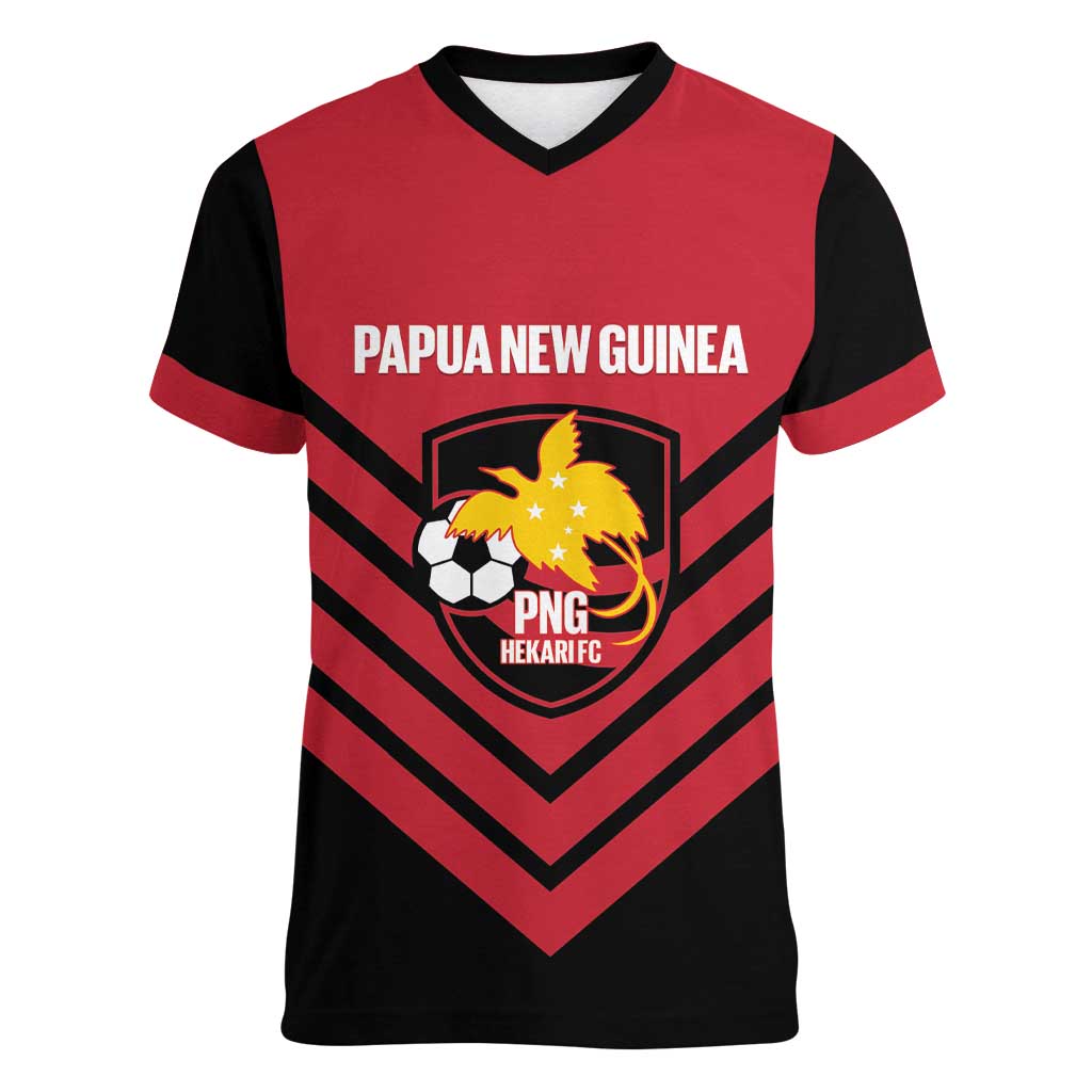 Hekari Papua New Guinea Football Custom Women V-Neck T-Shirt Go PNG Red Army LT14 Female Red - Polynesian Pride