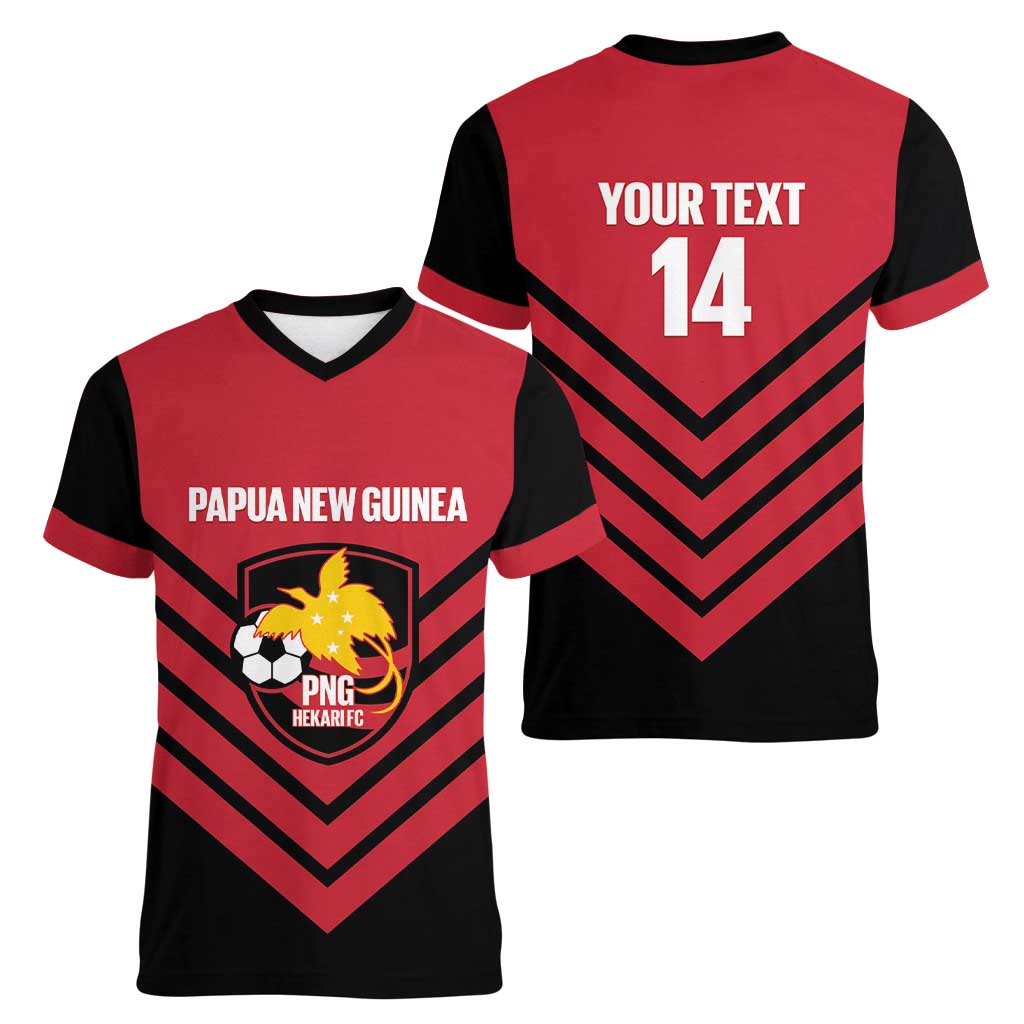 Hekari Papua New Guinea Football Custom Women V-Neck T-Shirt Go PNG Red Army LT14 - Polynesian Pride