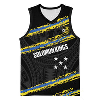 Kings Solomon Islands Football Custom Basketball Jersey Come On Solomons Polynesian Grunge Style LT14 Unisex Black - Polynesian Pride