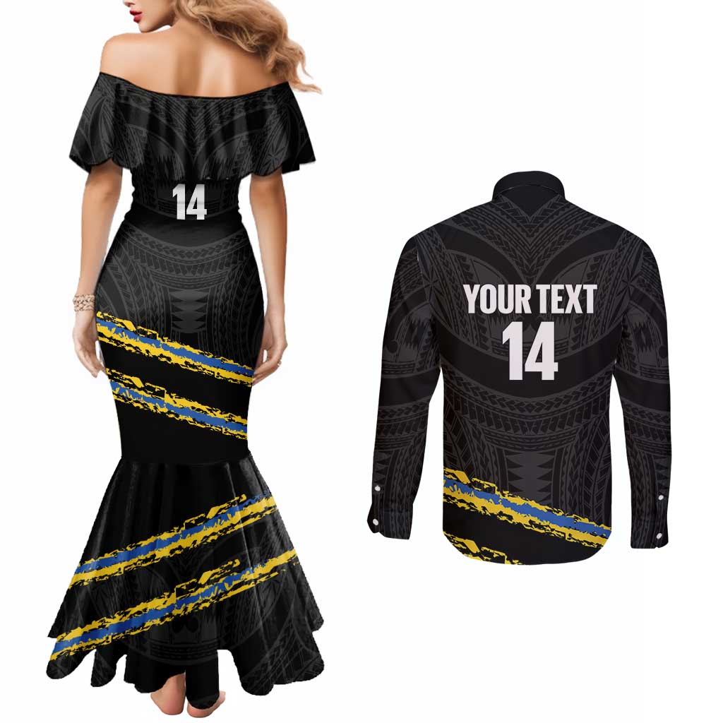 Kings Solomon Islands Football Custom Couples Matching Mermaid Dress and Long Sleeve Button Shirt Come On Solomons Polynesian Grunge Style LT14 - Polynesian Pride