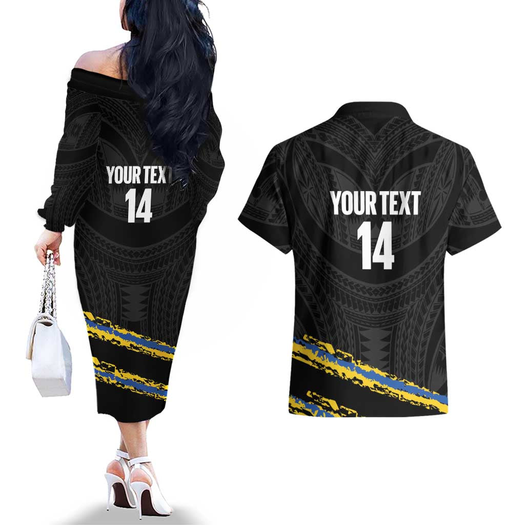 Kings Solomon Islands Football Custom Couples Matching Off The Shoulder Long Sleeve Dress and Hawaiian Shirt Come On Solomons Polynesian Grunge Style LT14 - Polynesian Pride