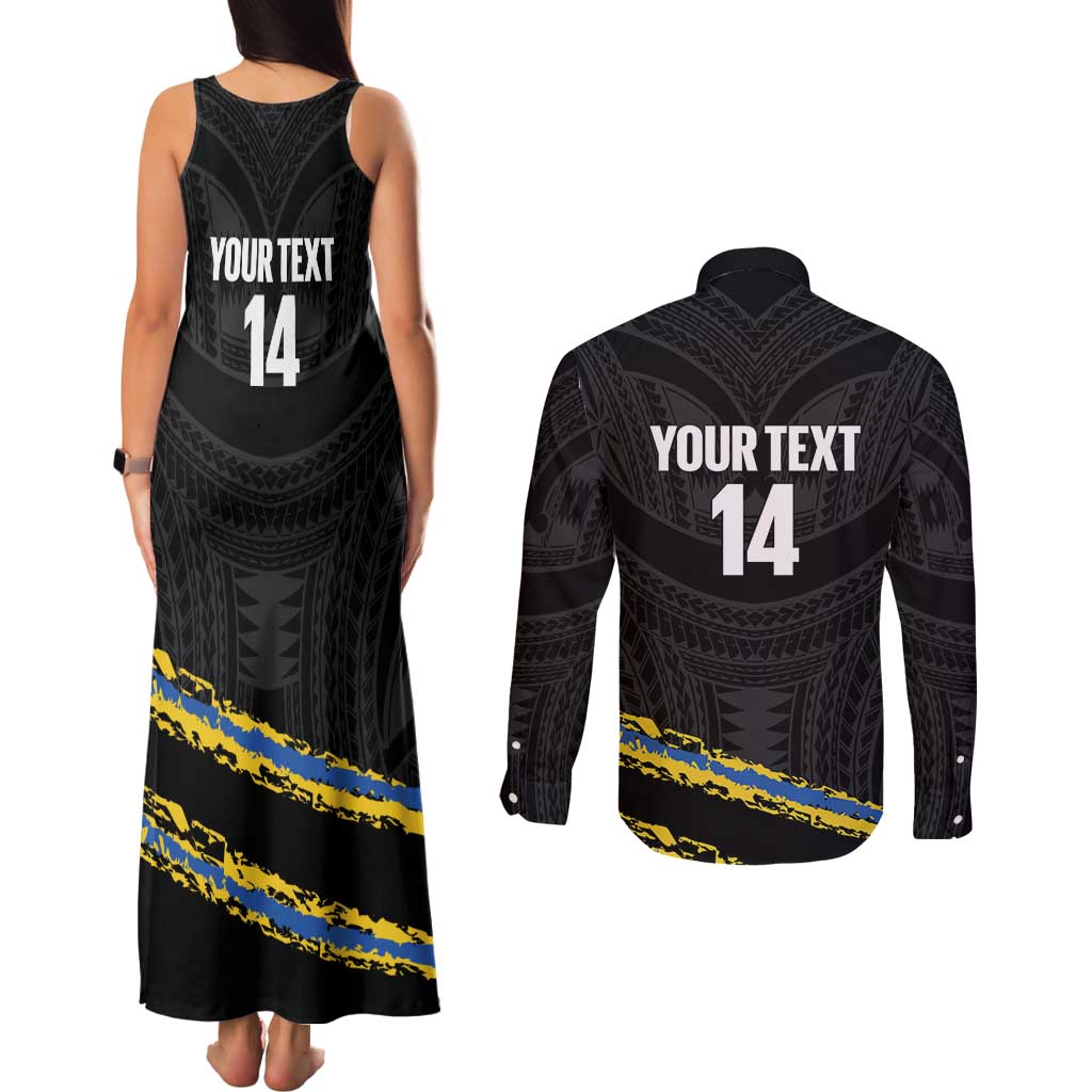 Kings Solomon Islands Football Custom Couples Matching Tank Maxi Dress and Long Sleeve Button Shirt Come On Solomons Polynesian Grunge Style LT14 - Polynesian Pride