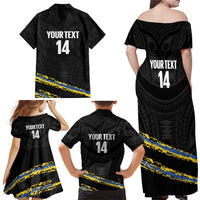 Kings Solomon Islands Football Custom Family Matching Off Shoulder Maxi Dress and Hawaiian Shirt Come On Solomons Polynesian Grunge Style LT14 - Polynesian Pride