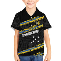 Kings Solomon Islands Football Custom Family Matching Off Shoulder Maxi Dress and Hawaiian Shirt Come On Solomons Polynesian Grunge Style LT14 Son's Shirt Black - Polynesian Pride