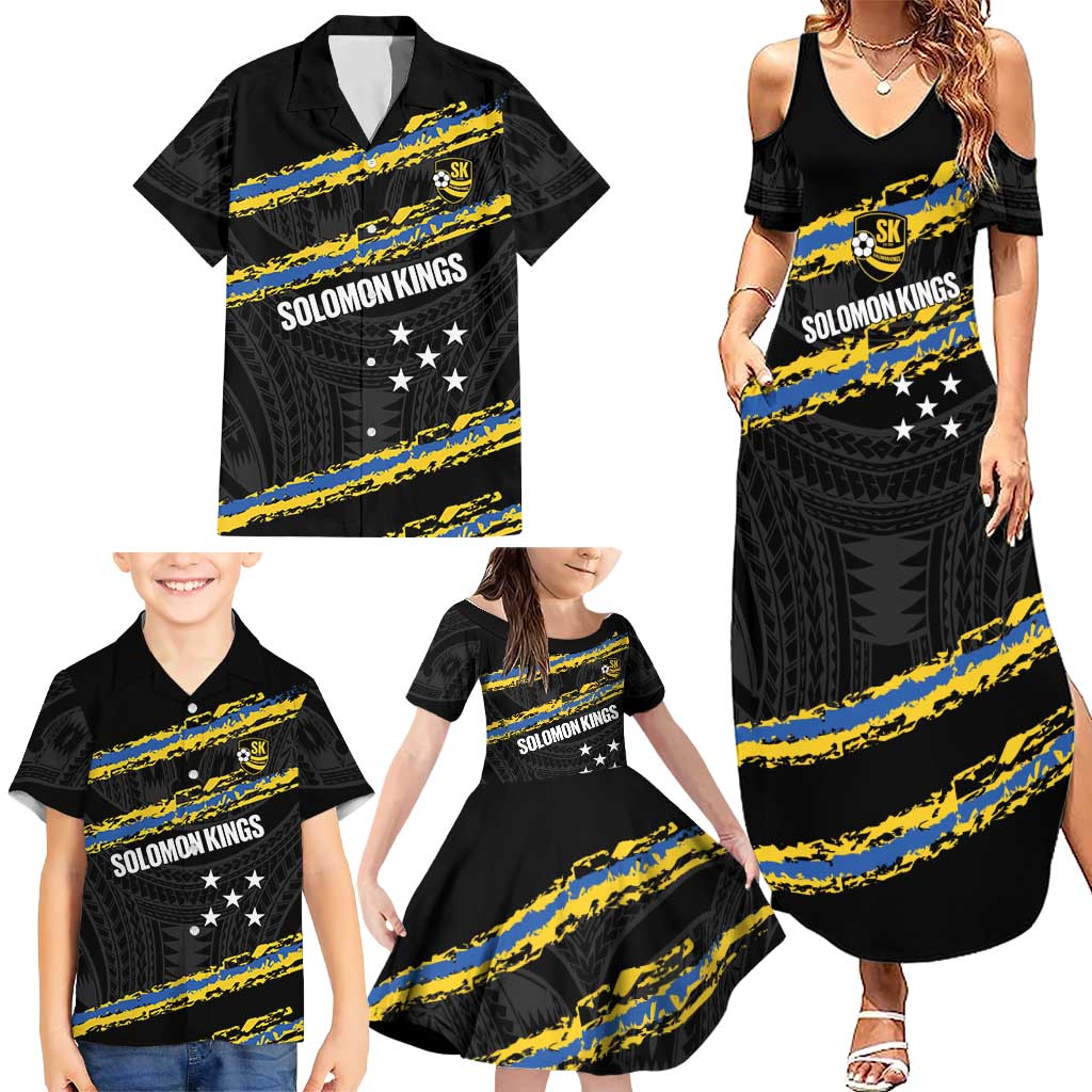 Kings Solomon Islands Football Custom Family Matching Summer Maxi Dress and Hawaiian Shirt Come On Solomons Polynesian Grunge Style LT14 - Polynesian Pride