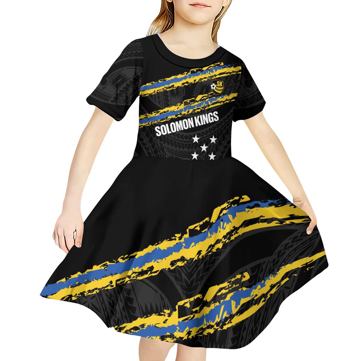 Kings Solomon Islands Football Custom Kid Short Sleeve Dress Come On Solomons Polynesian Grunge Style