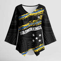 Kings Solomon Islands Football Custom Kimono Sleeve Blouse Come On Solomons Polynesian Grunge Style LT14 Female Black - Polynesian Pride