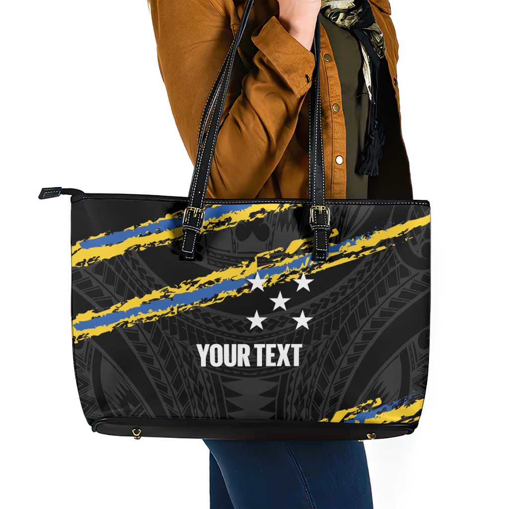 Kings Solomon Islands Football Custom Leather Tote Bag Come On Solomons Polynesian Grunge Style