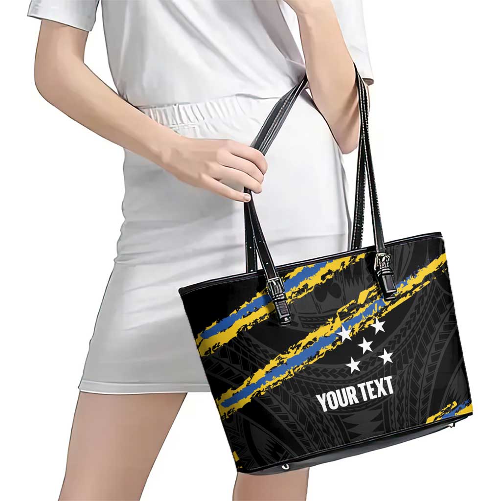 Kings Solomon Islands Football Custom Leather Tote Bag Come On Solomons Polynesian Grunge Style
