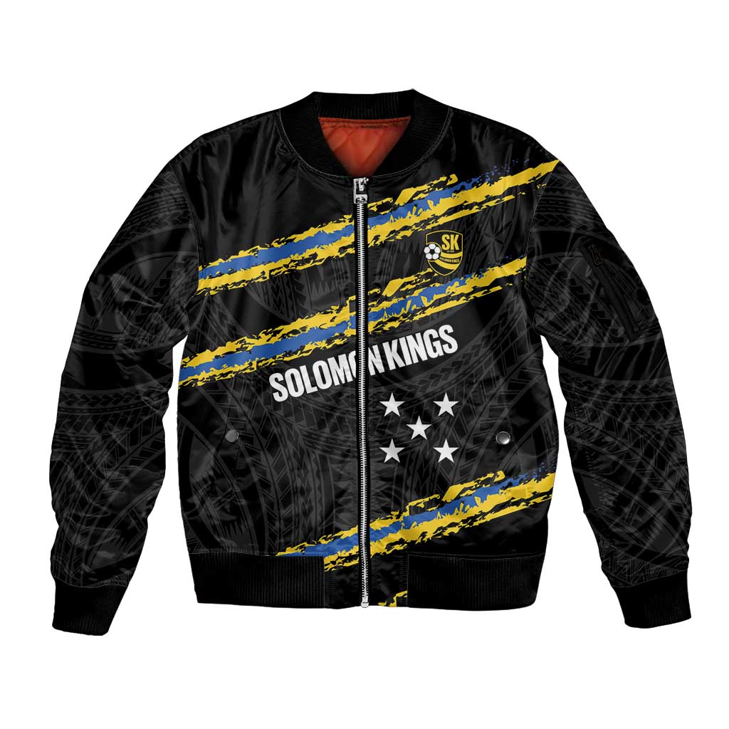 Kings Solomon Islands Football Custom Sleeve Zip Bomber Jacket Come On Solomons Polynesian Grunge Style