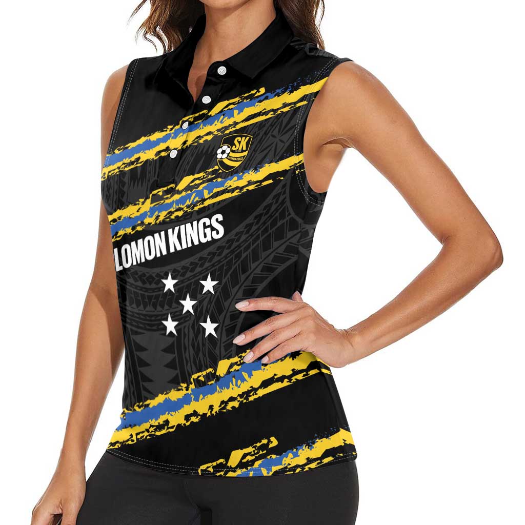 Kings Solomon Islands Football Custom Women Sleeveless Polo Shirt Come On Solomons Polynesian Grunge Style LT14 - Polynesian Pride