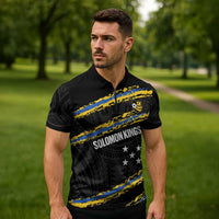 Kings Solomon Islands Football Custom Zipper Polo Shirt Come On Solomons Polynesian Grunge Style