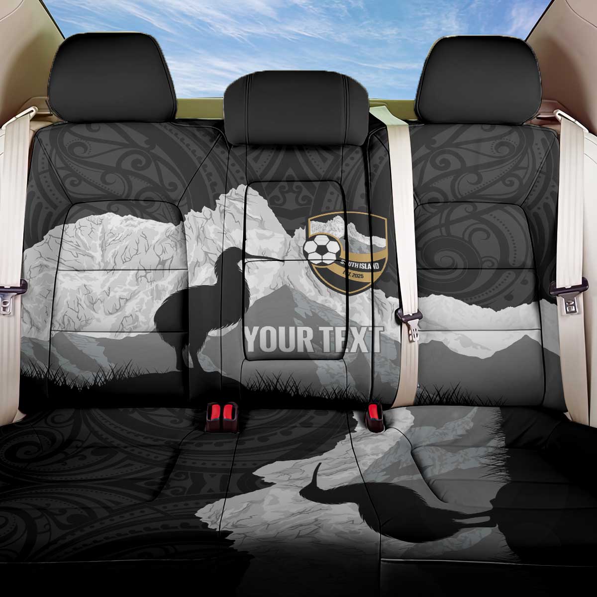 New Zealand South Island Football Custom Back Car Seat Cover Aoraki Mount Cook With Kiwi Maori Pattern