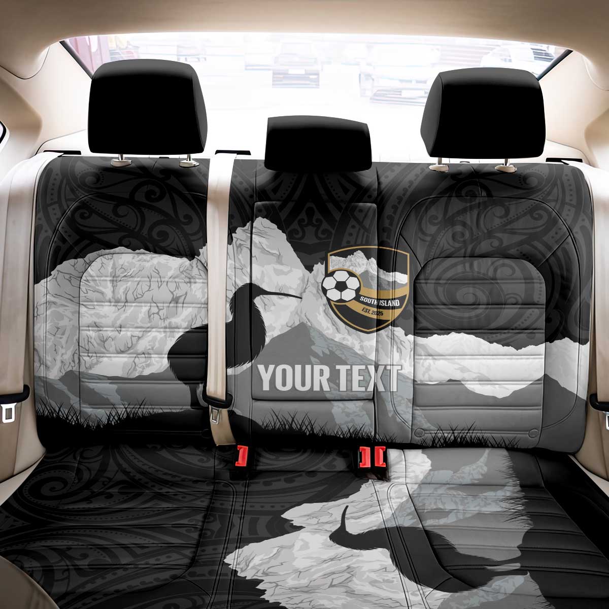 New Zealand South Island Football Custom Back Car Seat Cover Aoraki Mount Cook With Kiwi Maori Pattern