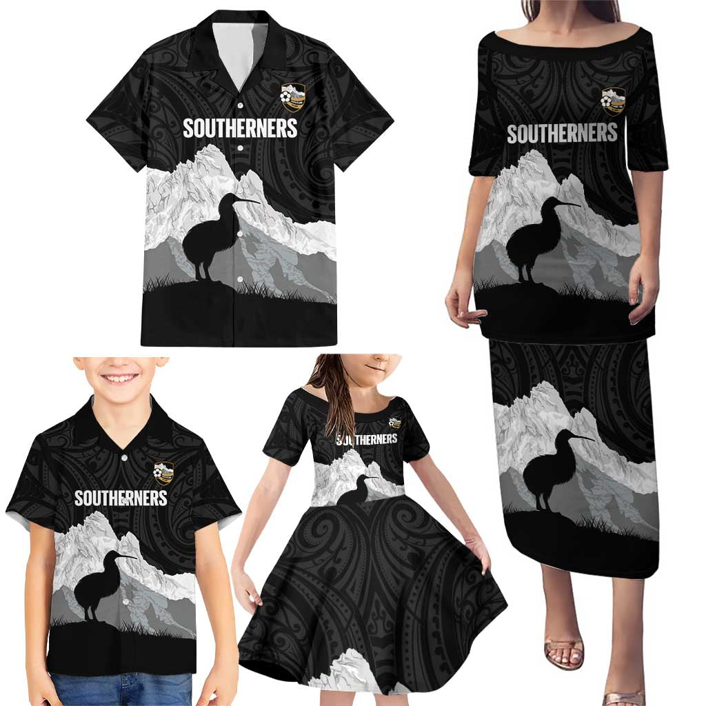 New Zealand South Island Football Custom Family Matching Puletasi and Hawaiian Shirt Aoraki Mount Cook With Kiwi Maori Pattern