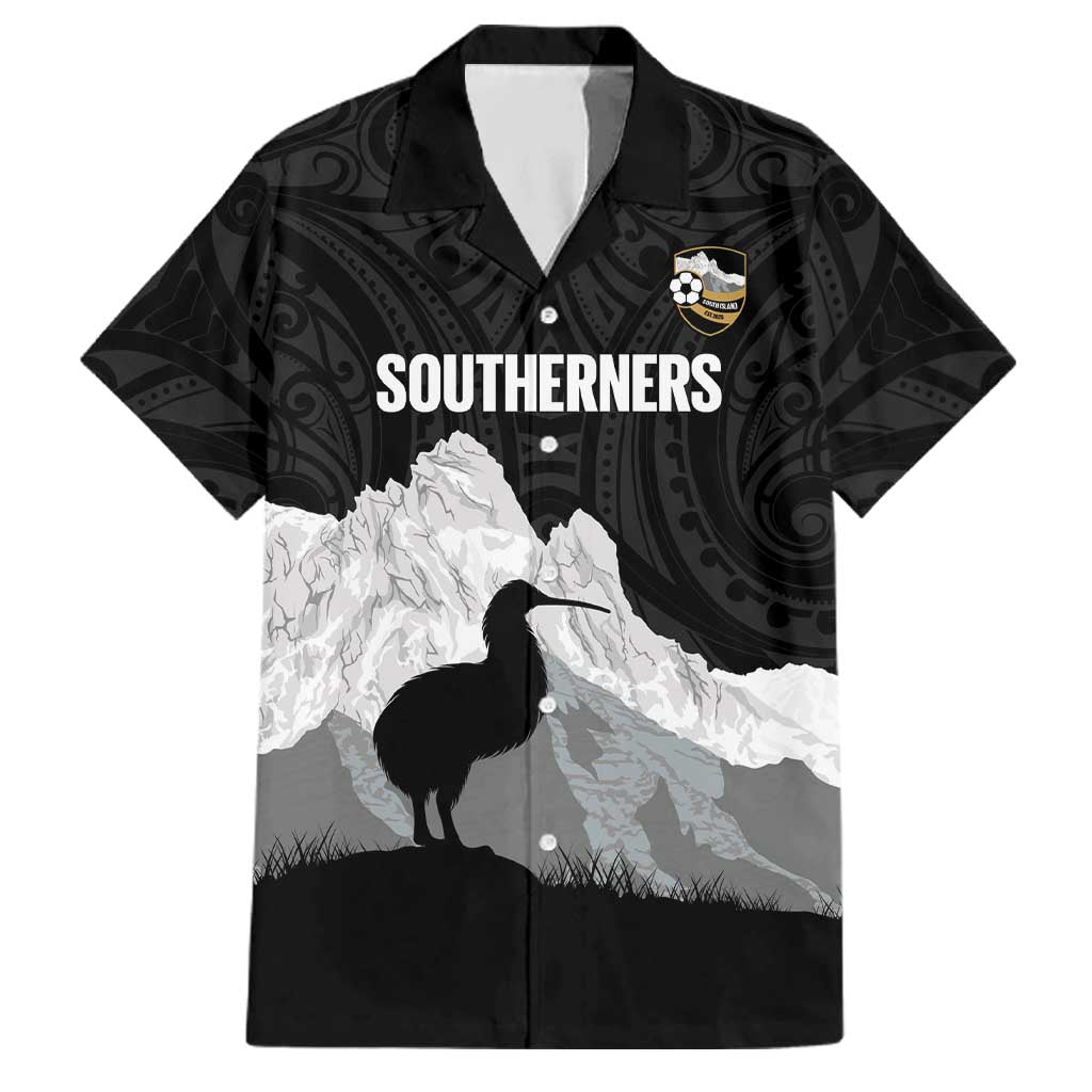 New Zealand South Island Football Custom Family Matching Tank Maxi Dress and Hawaiian Shirt Aoraki Mount Cook With Kiwi Maori Pattern LT14 Dad's Shirt - Short Sleeve Black - Polynesian Pride