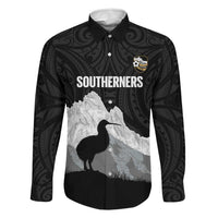 New Zealand South Island Football Custom Family Matching Tank Maxi Dress and Hawaiian Shirt Aoraki Mount Cook With Kiwi Maori Pattern LT14 Dad's Shirt - Long Sleeve Black - Polynesian Pride