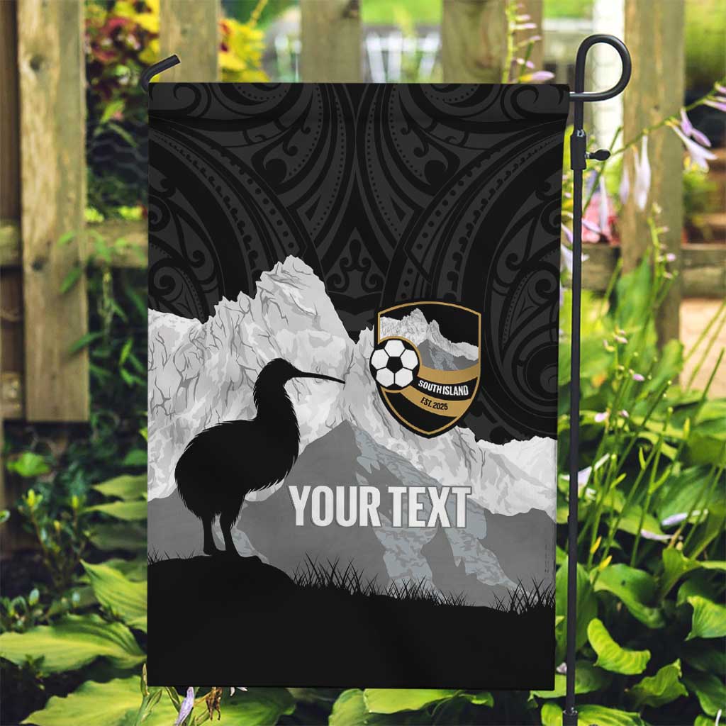 New Zealand South Island Football Custom Garden Flag Aoraki Mount Cook With Kiwi Maori Pattern LT14 Garden Flag Black - Polynesian Pride