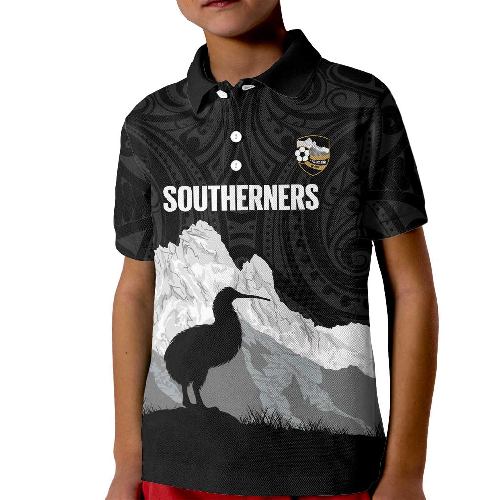 New Zealand South Island Football Custom Kid Polo Shirt Aoraki Mount Cook With Kiwi Maori Pattern