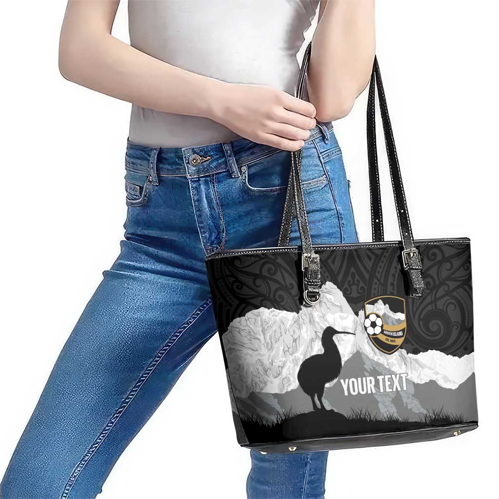 New Zealand South Island Football Custom Leather Tote Bag Aoraki Mount Cook With Kiwi Maori Pattern LT14 - Polynesian Pride