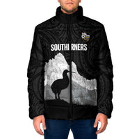 New Zealand South Island Football Custom Padded Jacket Aoraki Mount Cook With Kiwi Maori Pattern LT14 Men Black - Polynesian Pride