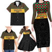 Vanuatu Football Custom Family Matching Long Sleeve Bodycon Dress and Hawaiian Shirt Go Chiefs Basket-weave Pattern LT14 - Polynesian Pride