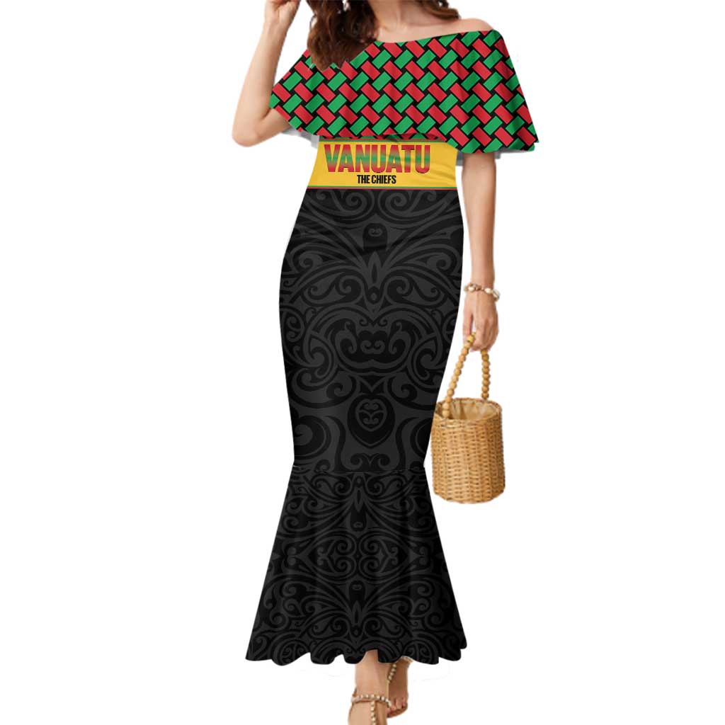 Vanuatu Football Custom Family Matching Mermaid Dress and Hawaiian Shirt Go Chiefs Basket-weave Pattern LT14 Mom's Dress Black - Polynesian Pride