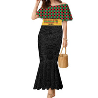 Vanuatu Football Custom Family Matching Mermaid Dress and Hawaiian Shirt Go Chiefs Basket-weave Pattern LT14 Mom's Dress Black - Polynesian Pride