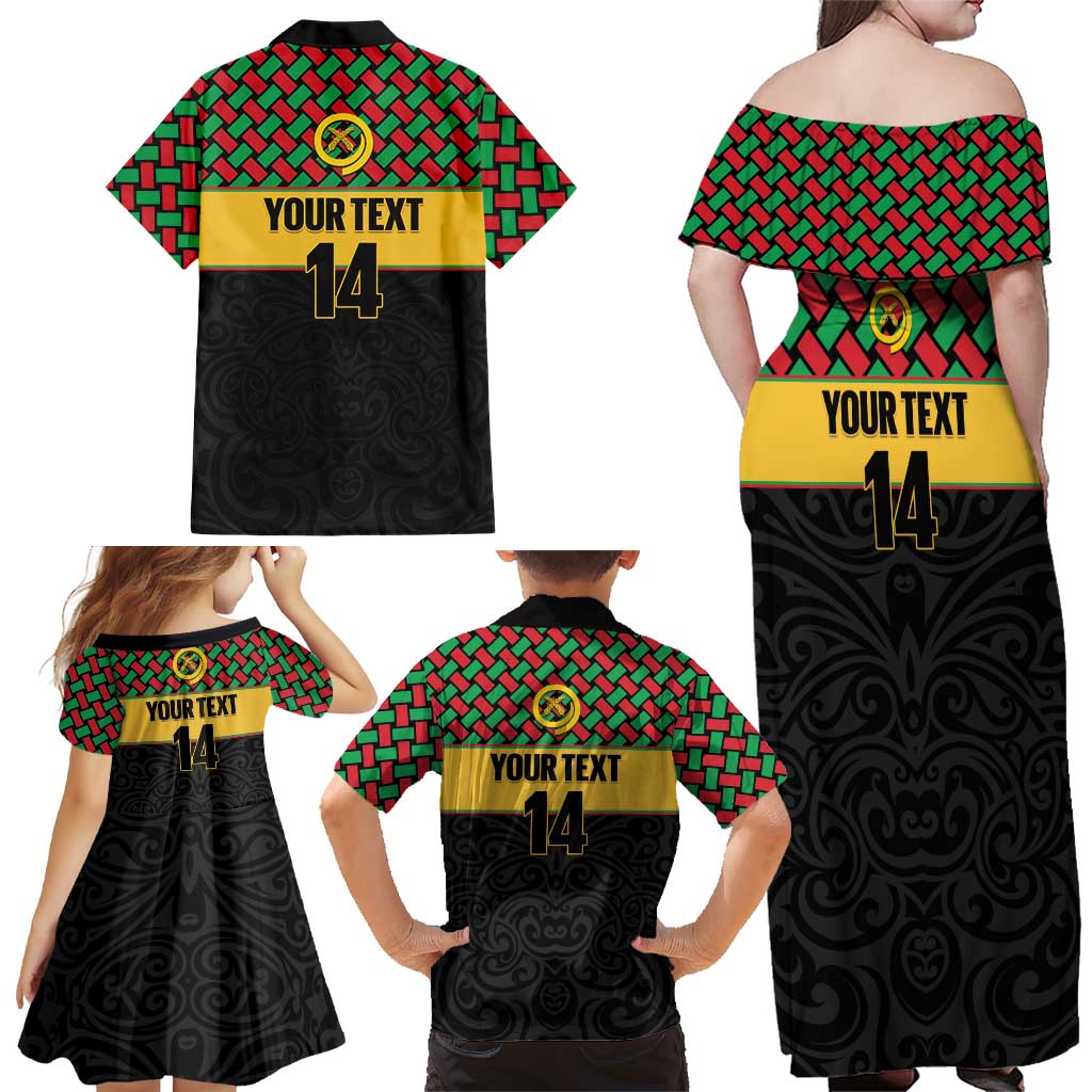 Vanuatu Football Custom Family Matching Off Shoulder Maxi Dress and Hawaiian Shirt Go Chiefs Basket-weave Pattern LT14 - Polynesian Pride