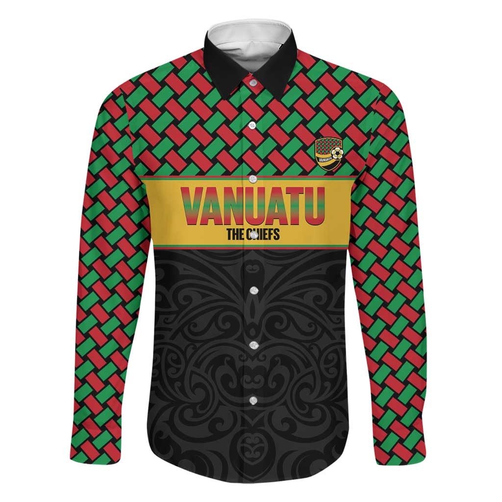 Vanuatu Football Custom Family Matching Off Shoulder Maxi Dress and Hawaiian Shirt Go Chiefs Basket-weave Pattern LT14 Dad's Shirt - Long Sleeve Black - Polynesian Pride