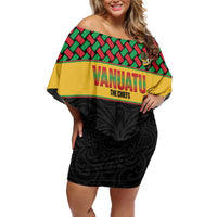 Vanuatu Football Custom Family Matching Off Shoulder Short Dress and Hawaiian Shirt Go Chiefs Basket-weave Pattern LT14 Mom's Dress Black - Polynesian Pride
