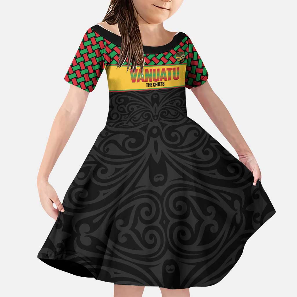 Vanuatu Football Custom Family Matching Short Sleeve Bodycon Dress and Hawaiian Shirt Go Chiefs Basket-weave Pattern LT14 Daughter's Dress Black - Polynesian Pride