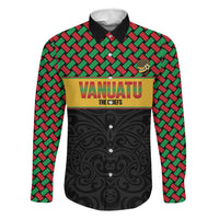 Vanuatu Football Custom Family Matching Summer Maxi Dress and Hawaiian Shirt Go Chiefs Basket-weave Pattern LT14 Dad's Shirt - Long Sleeve Black - Polynesian Pride