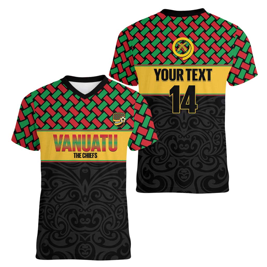 Vanuatu Football Custom Women V-Neck T-Shirt Go Chiefs Basket-weave Pattern