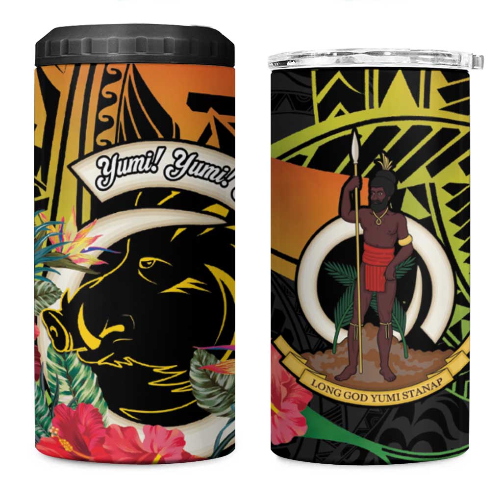 Vanuatu Boar Tusk Yumi Yumi Yumi 4 in 1 Can Cooler Tumbler Independens Dei Long God Yumi Stanap