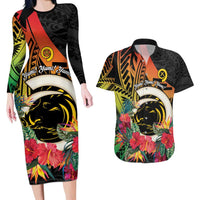 Vanuatu Boar Tusk Yumi Yumi Yumi Couples Matching Long Sleeve Bodycon Dress and Hawaiian Shirt Independens Dei Long God Yumi Stanap LT14 Black - Polynesian Pride