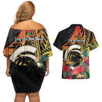 Vanuatu Boar Tusk Yumi Yumi Yumi Couples Matching Off Shoulder Short Dress and Hawaiian Shirt Independens Dei Long God Yumi Stanap LT14 - Polynesian Pride