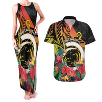Vanuatu Boar Tusk Yumi Yumi Yumi Couples Matching Tank Maxi Dress and Hawaiian Shirt Independens Dei Long God Yumi Stanap LT14 Black - Polynesian Pride