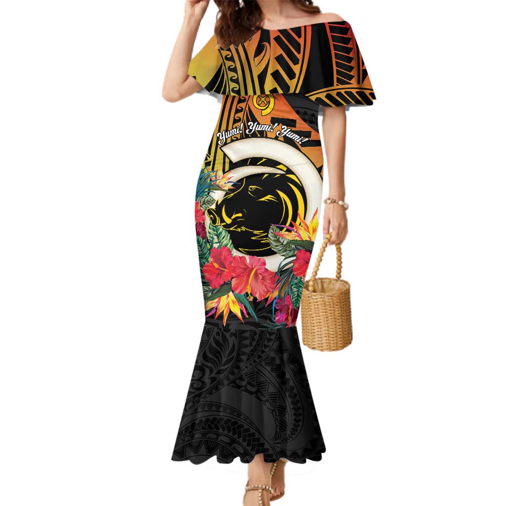 Vanuatu Boar Tusk Yumi Yumi Yumi Family Matching Mermaid Dress and Hawaiian Shirt Independens Dei Long God Yumi Stanap LT14 Mom's Dress Black - Polynesian Pride