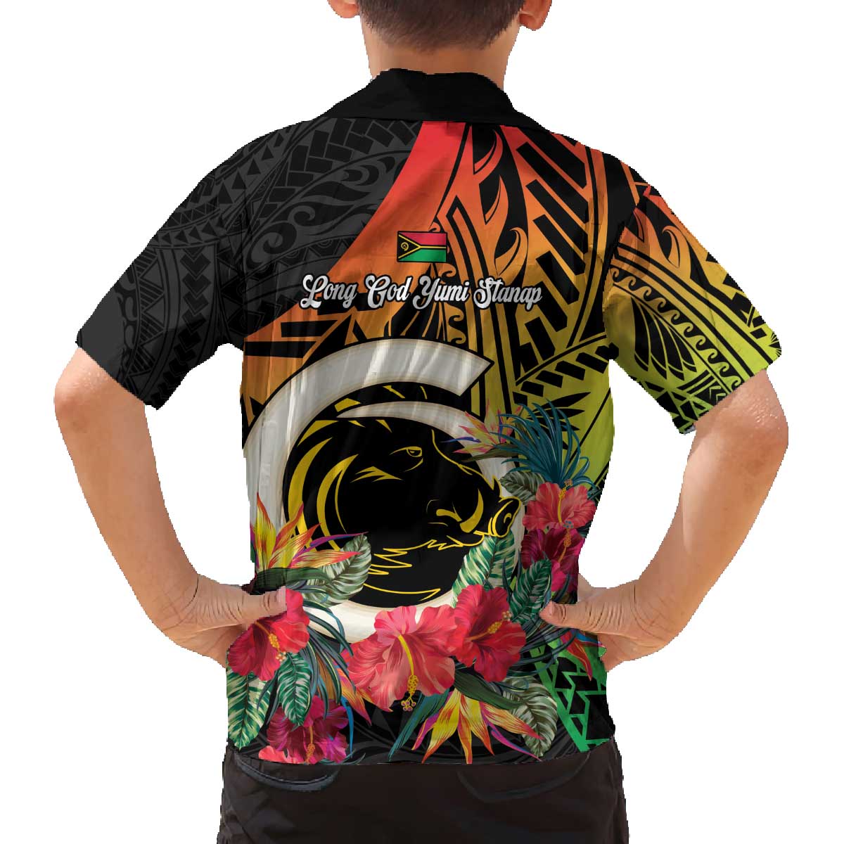 Vanuatu Boar Tusk Yumi Yumi Yumi Family Matching Off The Shoulder Long Sleeve Dress and Hawaiian Shirt Independens Dei Long God Yumi Stanap LT14 - Polynesian Pride