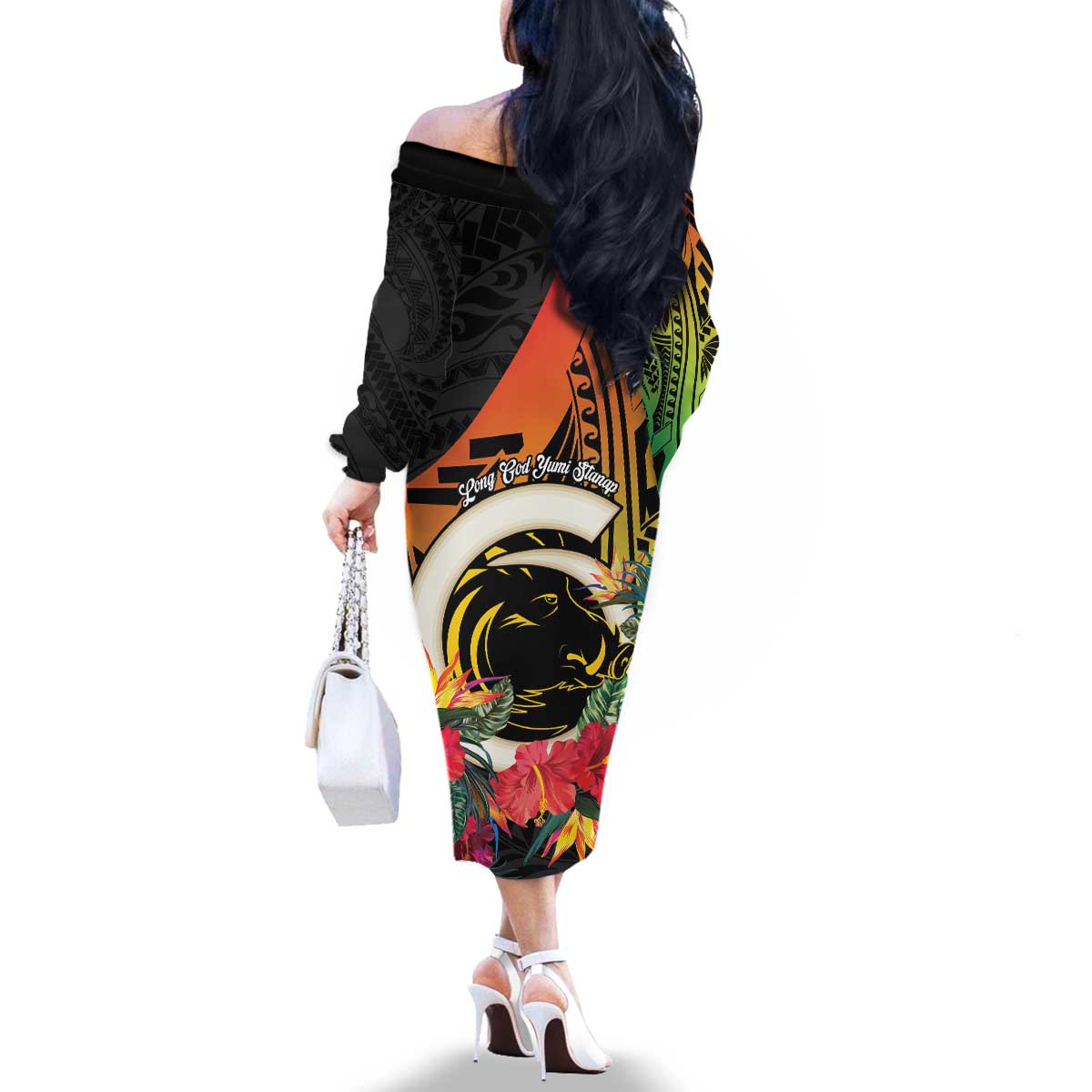 Vanuatu Boar Tusk Yumi Yumi Yumi Family Matching Off The Shoulder Long Sleeve Dress and Hawaiian Shirt Independens Dei Long God Yumi Stanap LT14 - Polynesian Pride