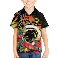 Vanuatu Boar Tusk Yumi Yumi Yumi Family Matching Off The Shoulder Long Sleeve Dress and Hawaiian Shirt Independens Dei Long God Yumi Stanap LT14 Son's Shirt Black - Polynesian Pride