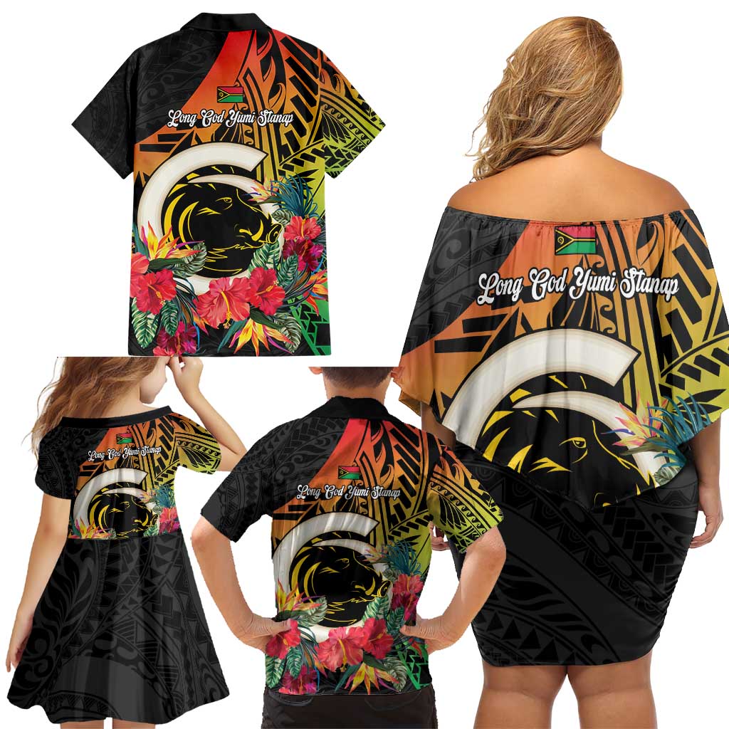 Vanuatu Boar Tusk Yumi Yumi Yumi Family Matching Off Shoulder Short Dress and Hawaiian Shirt Independens Dei Long God Yumi Stanap