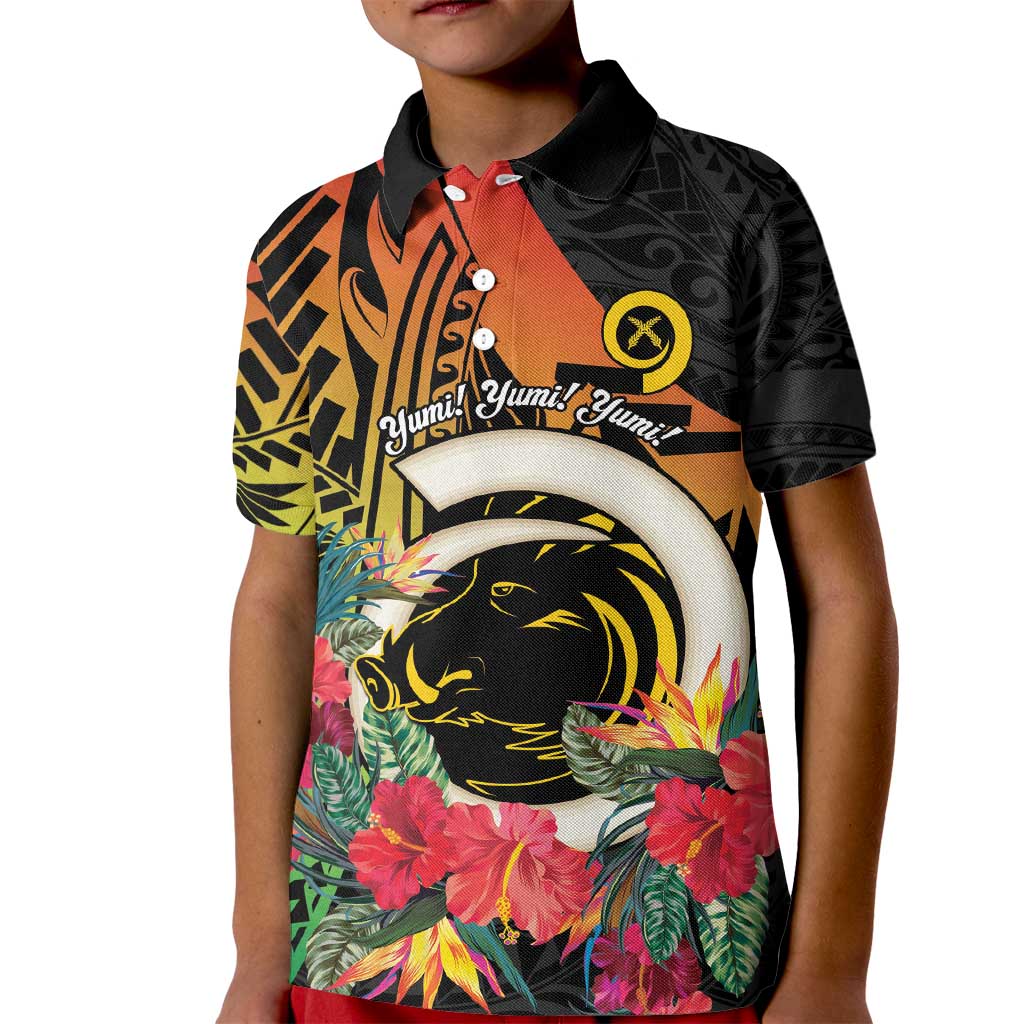 Vanuatu Boar Tusk Yumi Yumi Yumi Kid Polo Shirt Independens Dei Long God Yumi Stanap LT14 Kid Black - Polynesian Pride