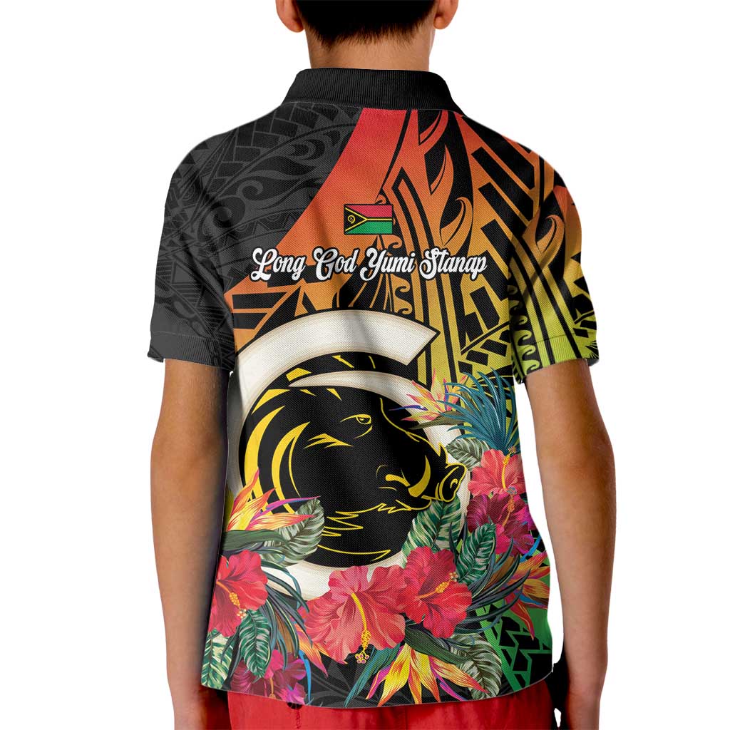 Vanuatu Boar Tusk Yumi Yumi Yumi Kid Polo Shirt Independens Dei Long God Yumi Stanap LT14 - Polynesian Pride