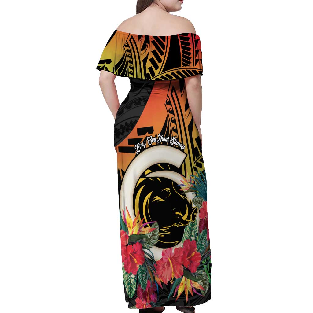 Vanuatu Boar Tusk Yumi Yumi Yumi Off Shoulder Maxi Dress Independens Dei Long God Yumi Stanap