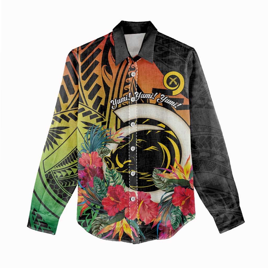 Vanuatu Boar Tusk Yumi Yumi Yumi Women Casual Shirt Independens Dei Long God Yumi Stanap LT14 - Polynesian Pride