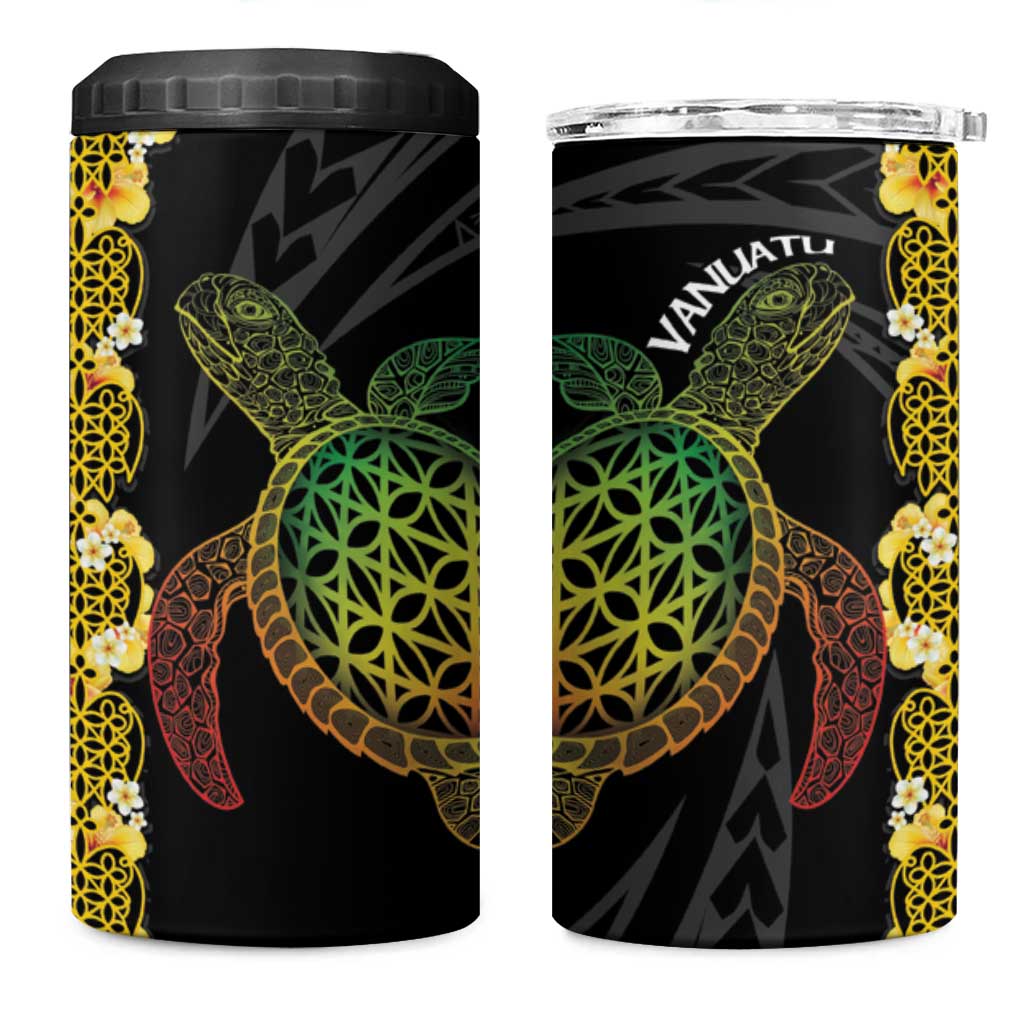 Vanuatu Sand Drawing Turtle 4 in 1 Can Cooler Tumbler Happy Independence Day