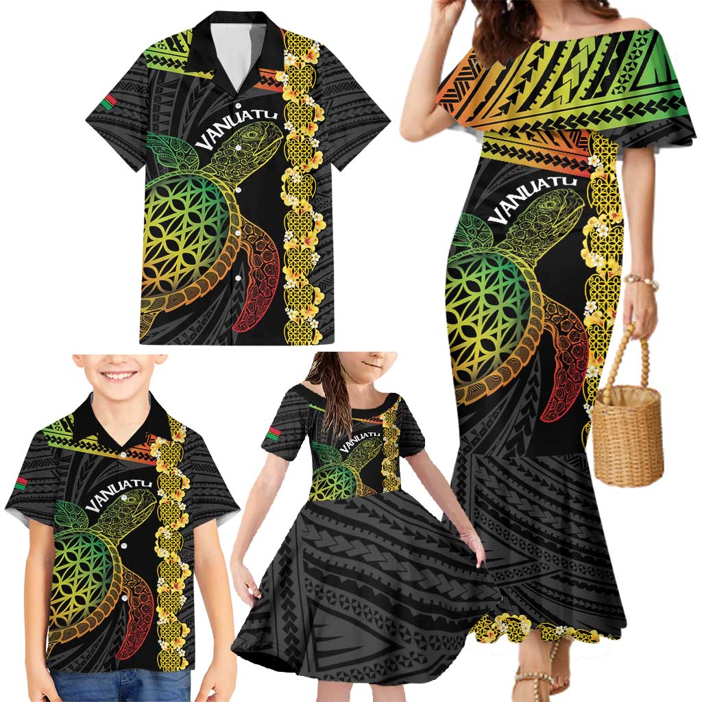 Vanuatu Sand Drawing Turtle Family Matching Mermaid Dress and Hawaiian Shirt Happy Independence Day LT14 - Polynesian Pride