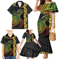 Vanuatu Sand Drawing Turtle Family Matching Mermaid Dress and Hawaiian Shirt Happy Independence Day LT14 - Polynesian Pride